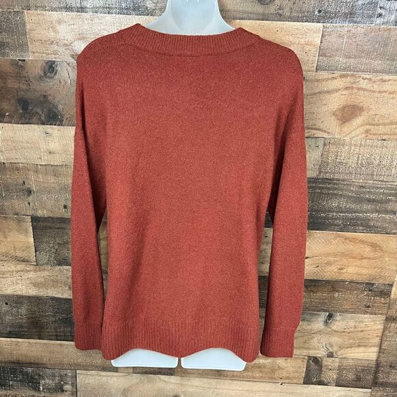 Madewell Bartlett V Neck Pullover Sweater Wool Blend Burnished Orange XS - Picture 13 of 14